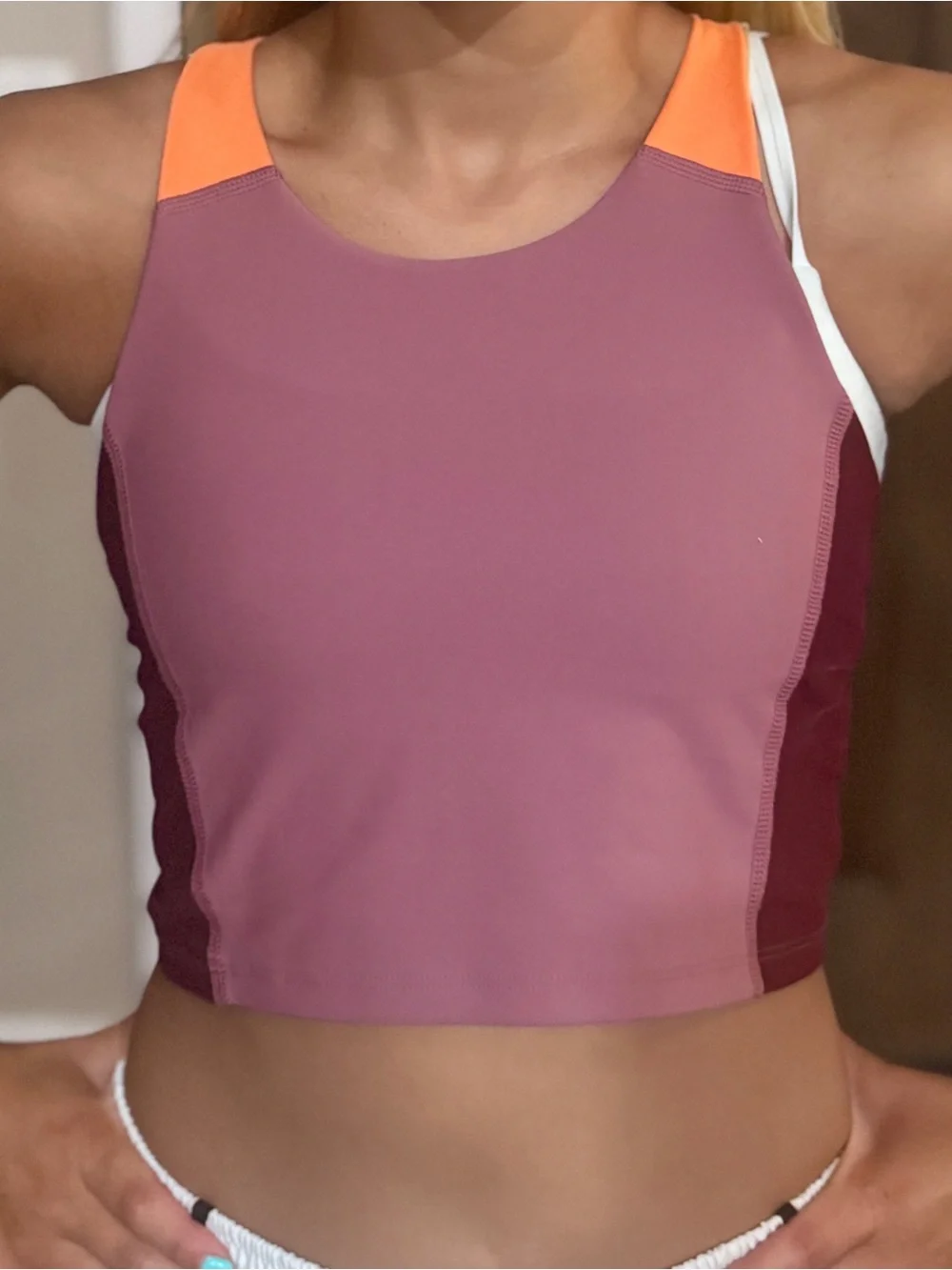 Colorblock Crop Tank Top - Mauve & Orange